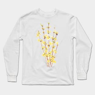 yellow forsythia watercolor Long Sleeve T-Shirt